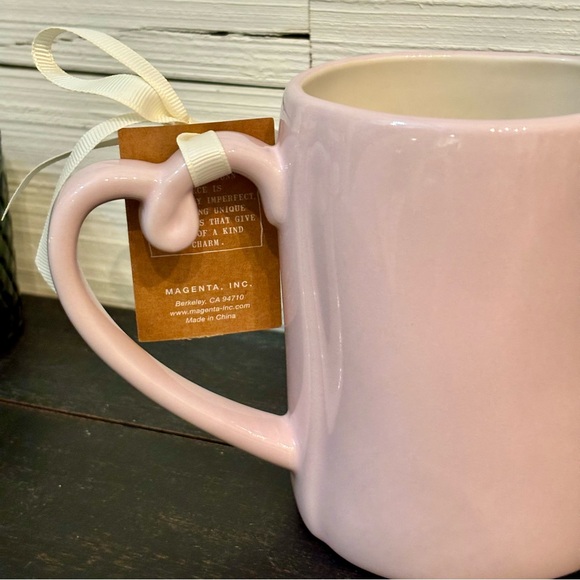 Rae Dunn Artisan Collection Pink Ceramic LOVE Coffee Mug With Heart Handle NEW - Picture 5 of 7